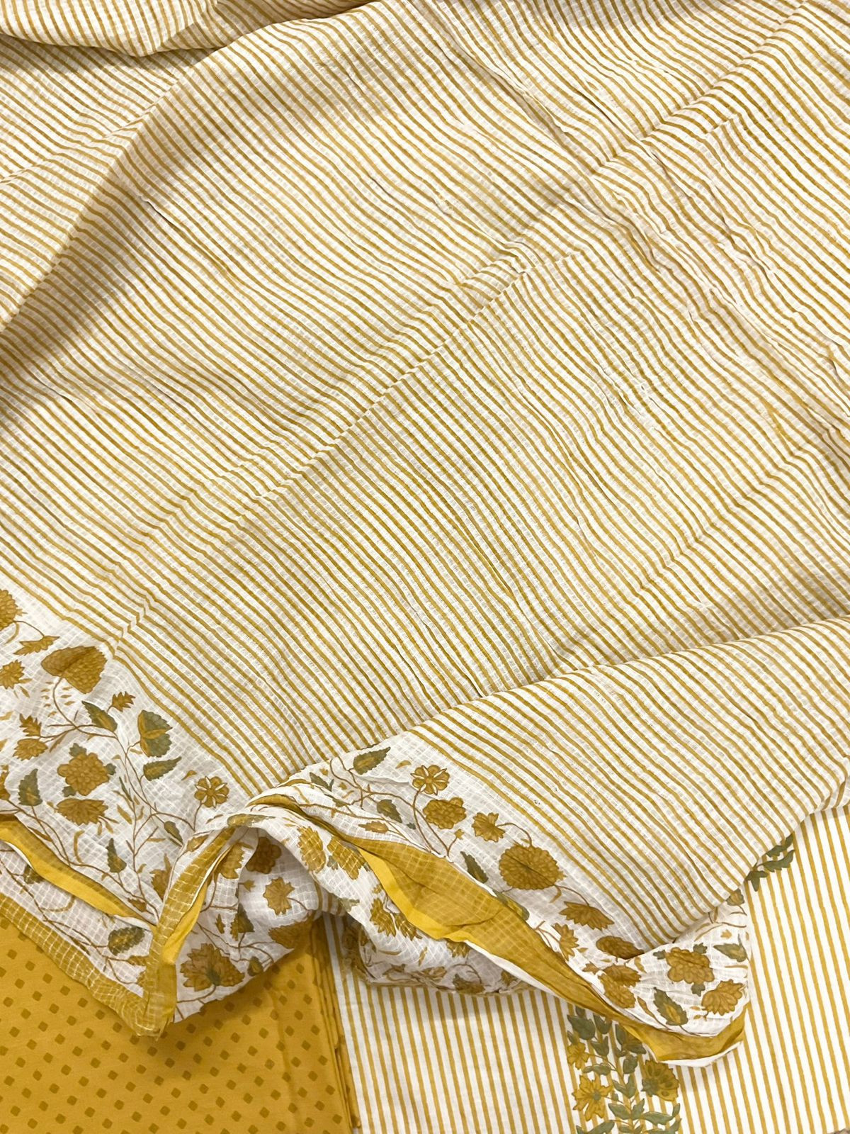 Pure Cotton Printed Embroidered Suit - Yellow