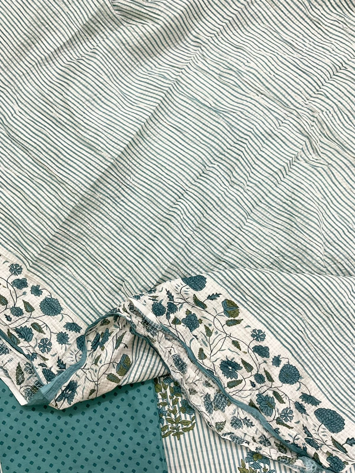 Pure Cotton Printed Embroidered Suit - Blue