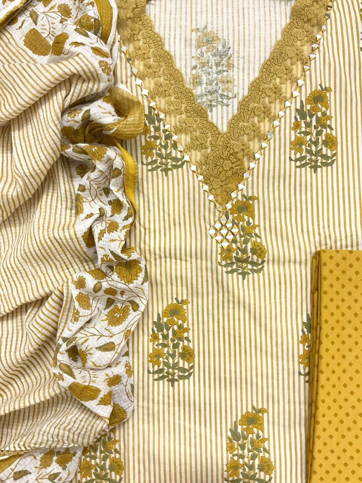 Pure Cotton Printed Embroidered Suit - Yellow