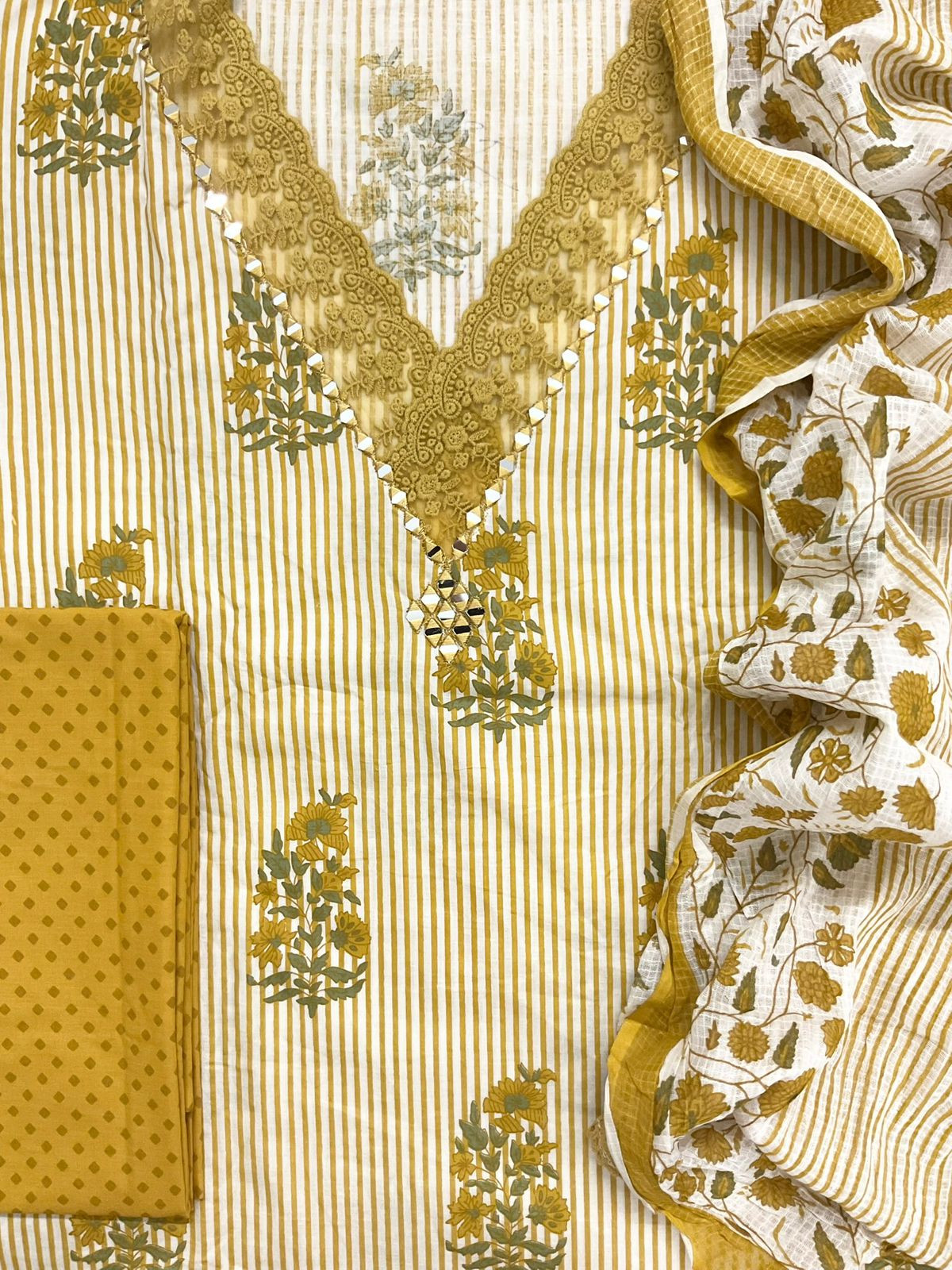 Pure Cotton Printed Embroidered Suit - Yellow