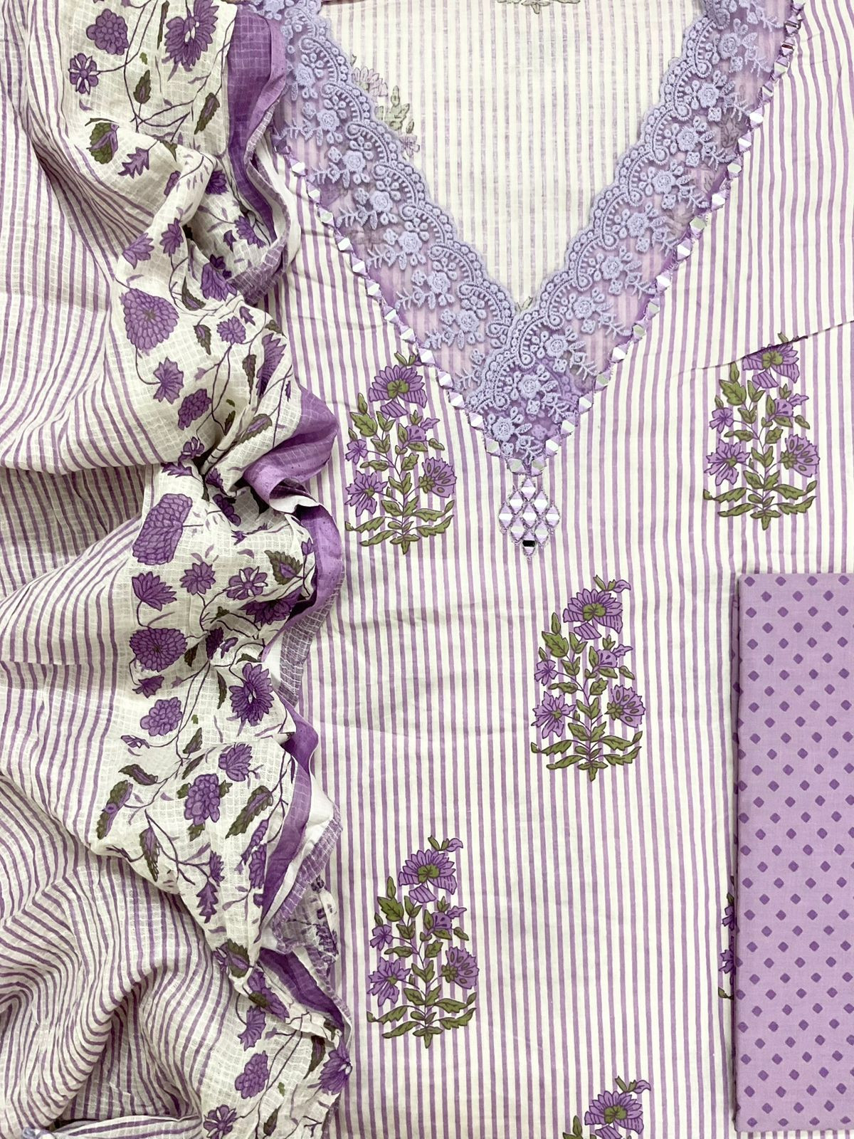 Pure Cotton Printed Embroidered Suit - Lavender
