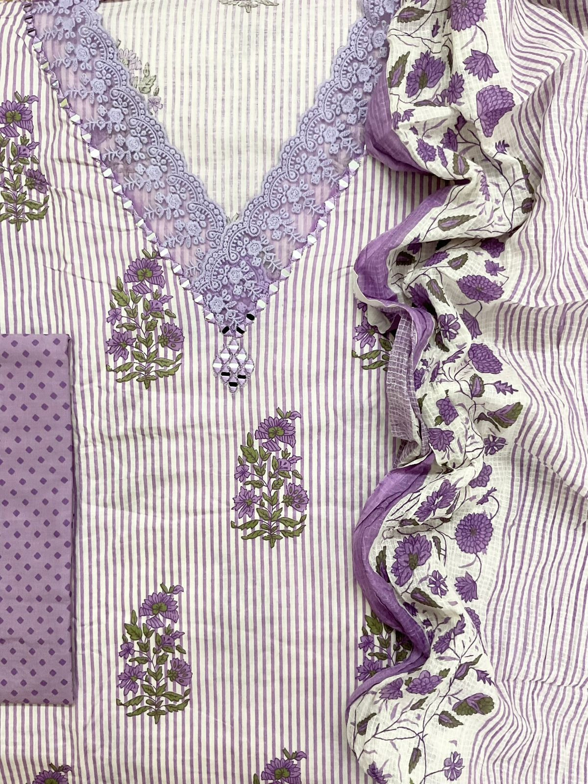 Pure Cotton Printed Embroidered Suit - Lavender