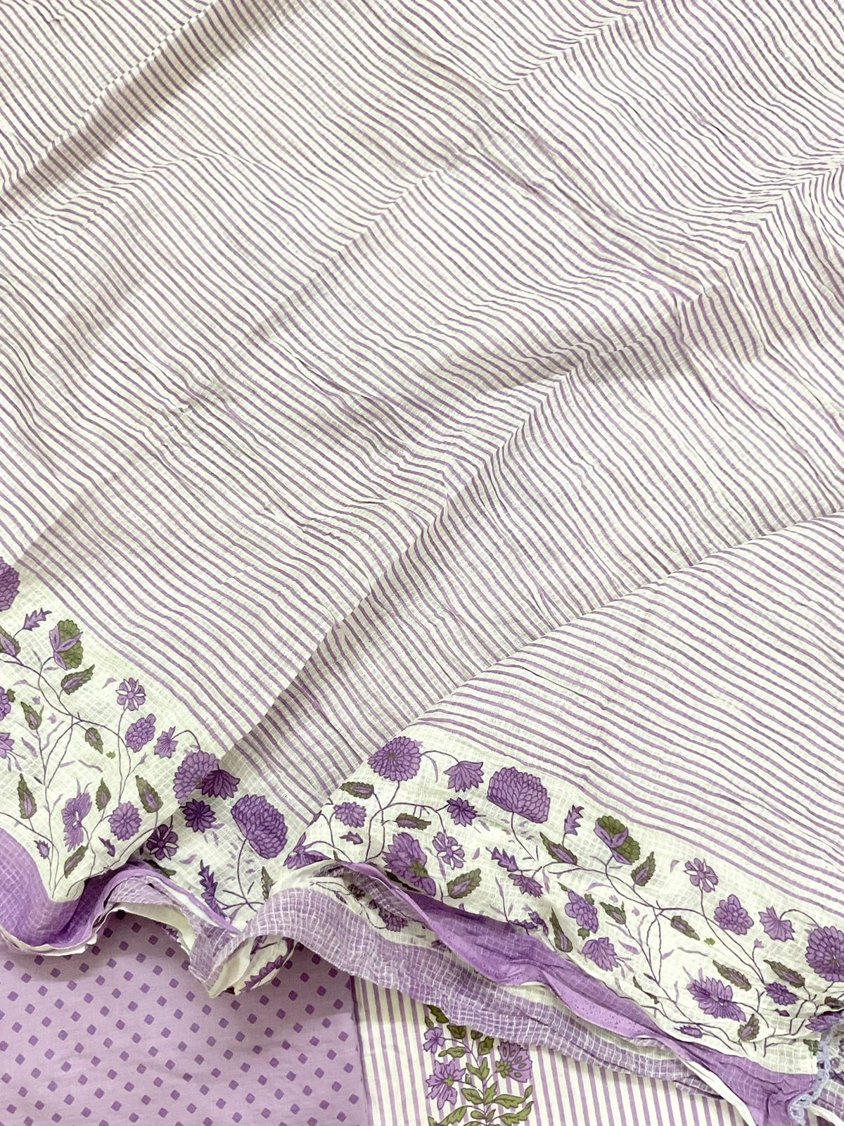 Pure Cotton Printed Embroidered Suit - Lavender