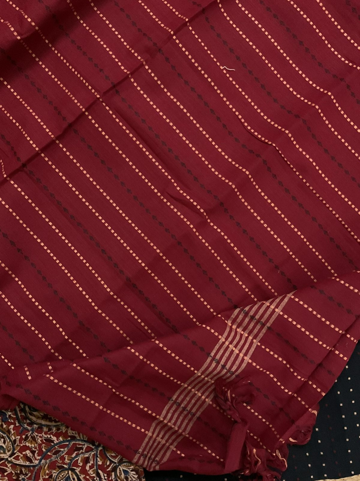 Pure Handloom Cotton Self Weaved Printed Embroidered Suit - Black