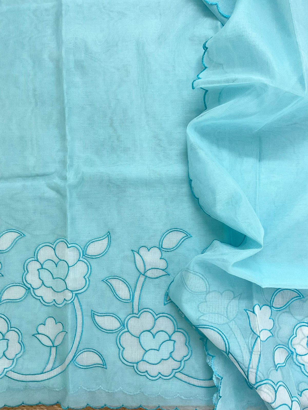 Soft Fine Supernet Embroidered Suit - Blue