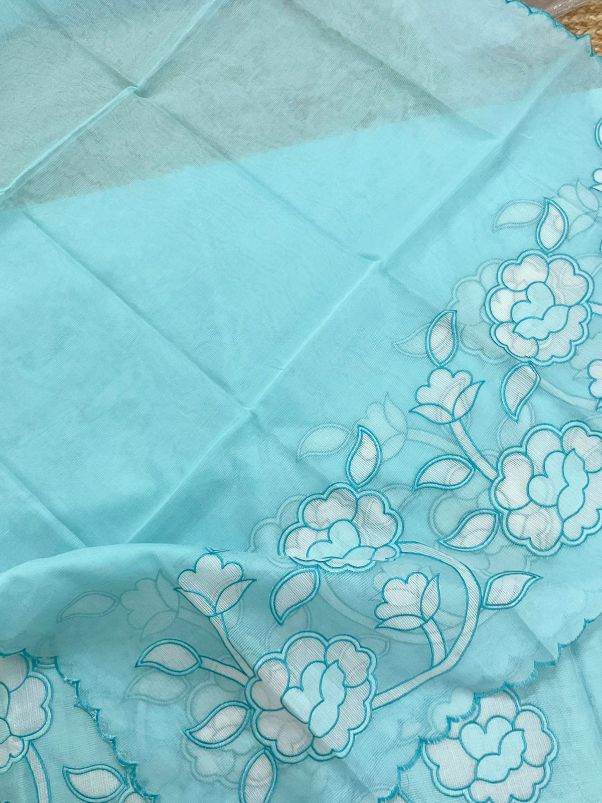 Soft Fine Supernet Embroidered Suit - Blue