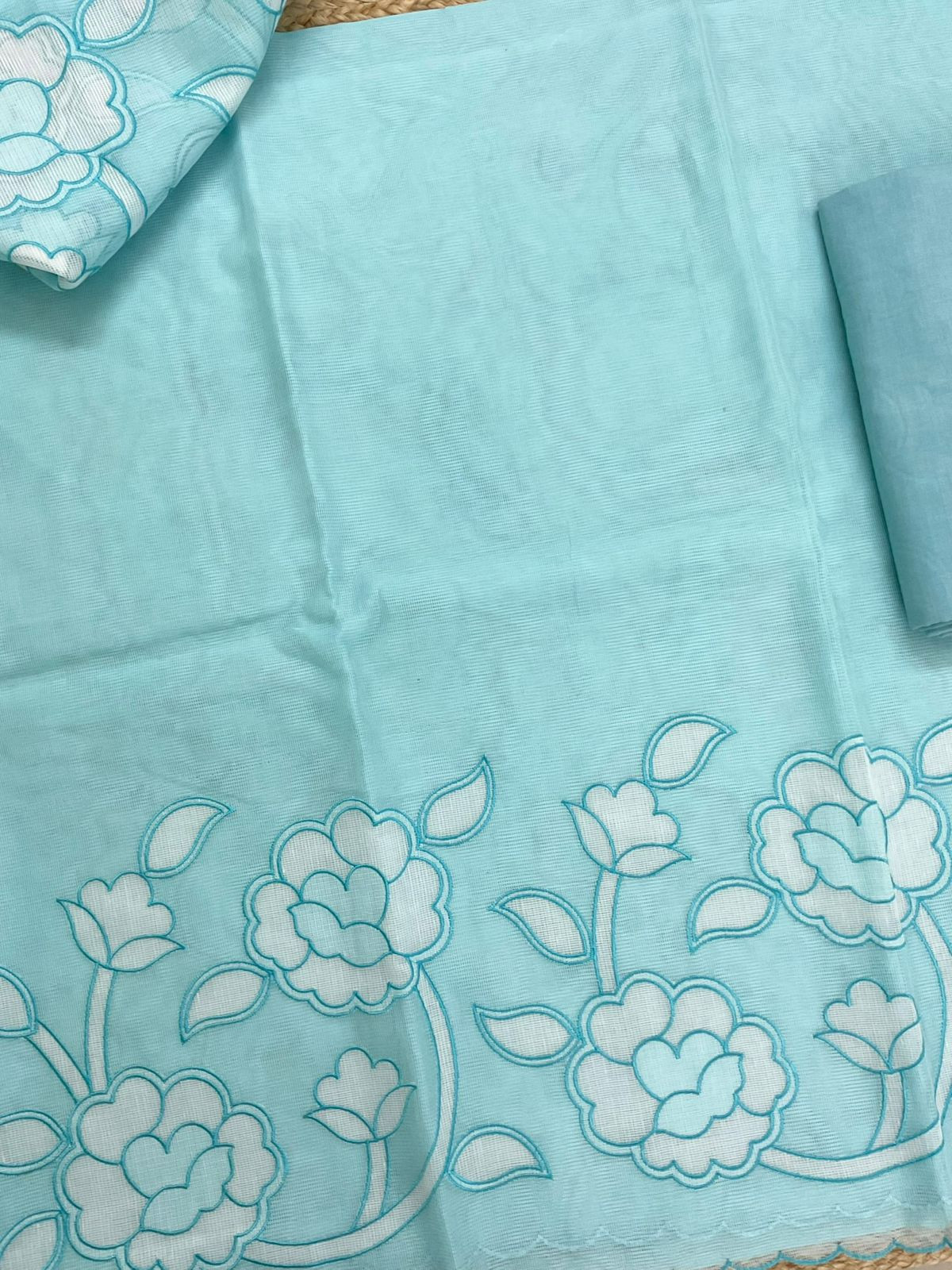 Soft Fine Supernet Embroidered Suit - Blue