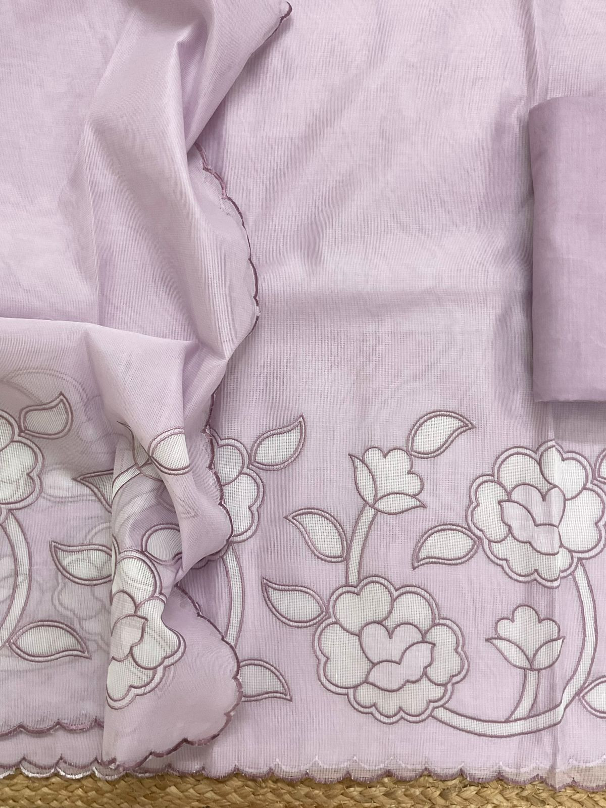 Soft Fine Supernet Embroidered Suit - Lavender