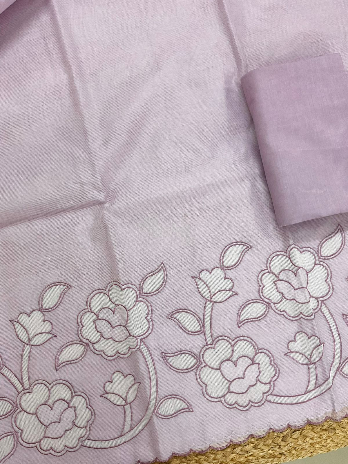 Soft Fine Supernet Embroidered Suit - Lavender