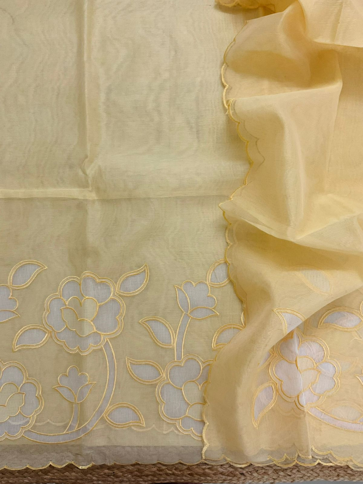 Soft Fine Supernet Embroidered Suit - Yellow