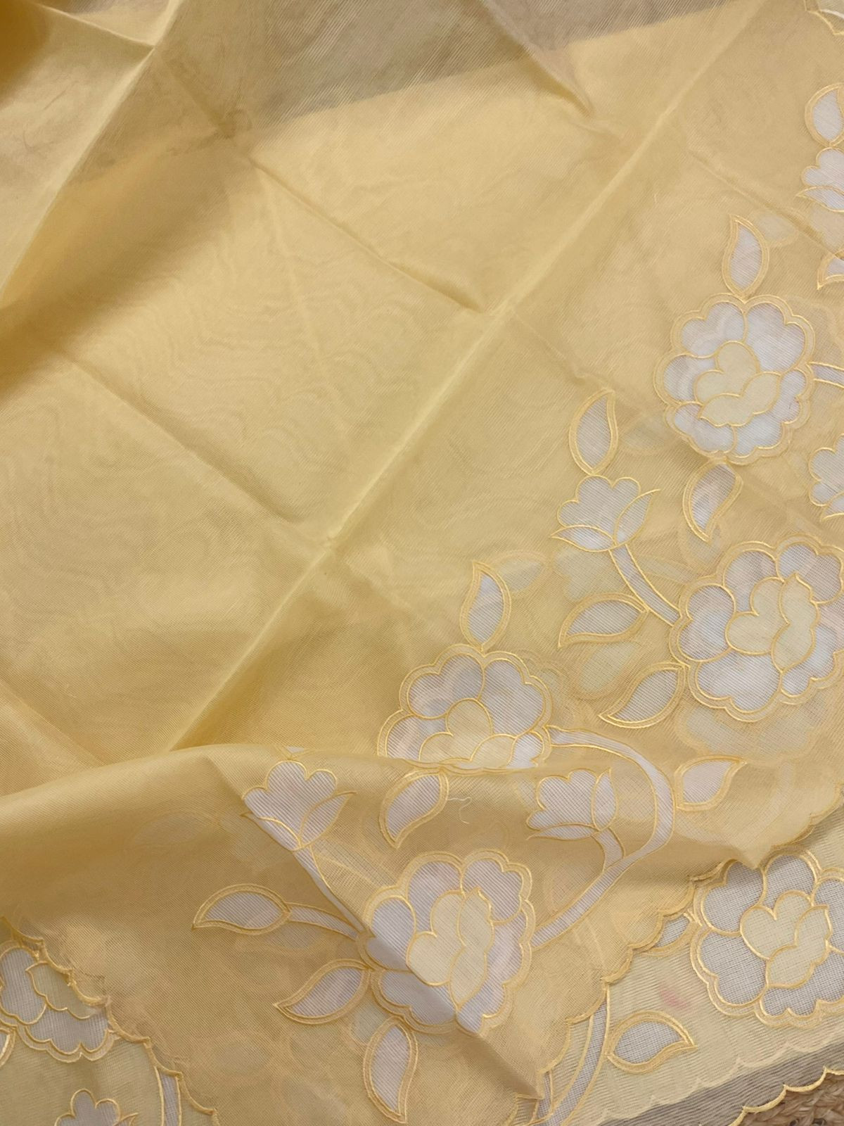 Soft Fine Supernet Embroidered Suit - Yellow