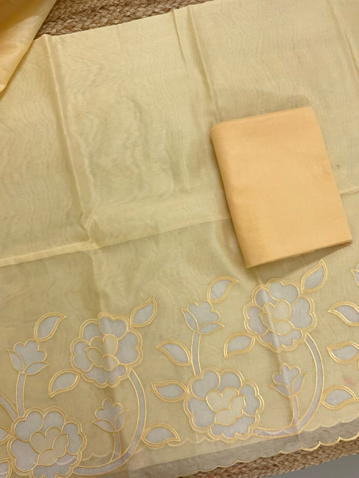 Soft Fine Supernet Embroidered Suit - Yellow