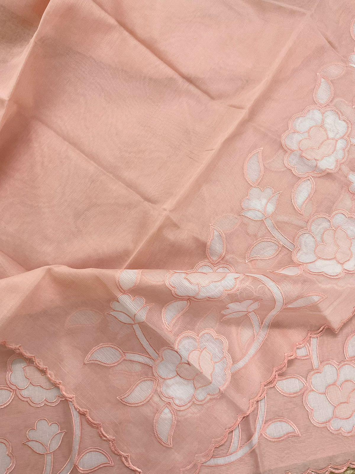 Soft Fine Supernet Embroidered Suit - Peach