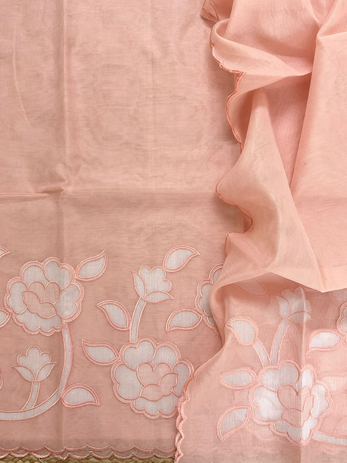 Soft Fine Supernet Embroidered Suit - Peach