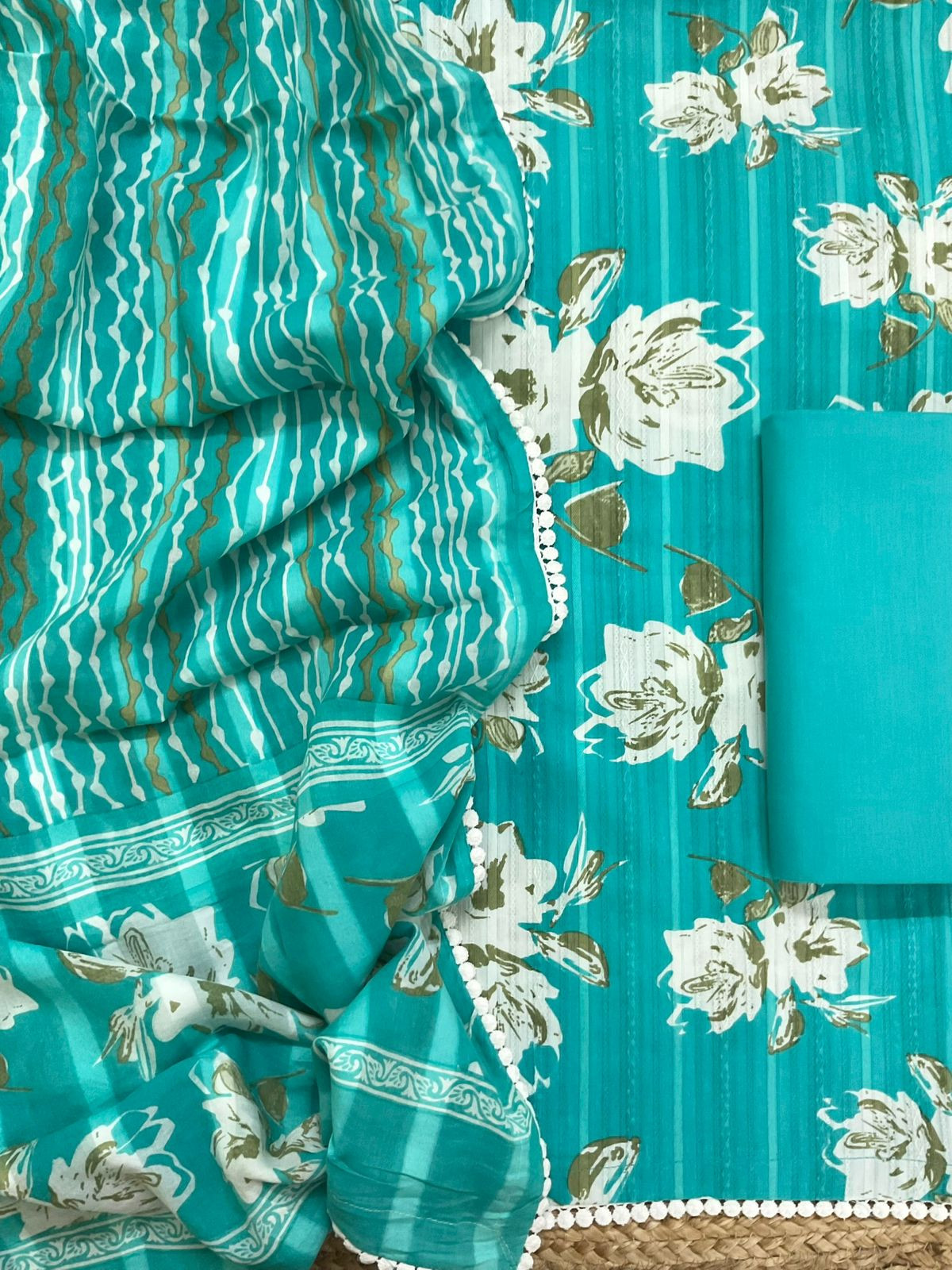 Pure Cotton Printed Self Weaved Suit - Blue