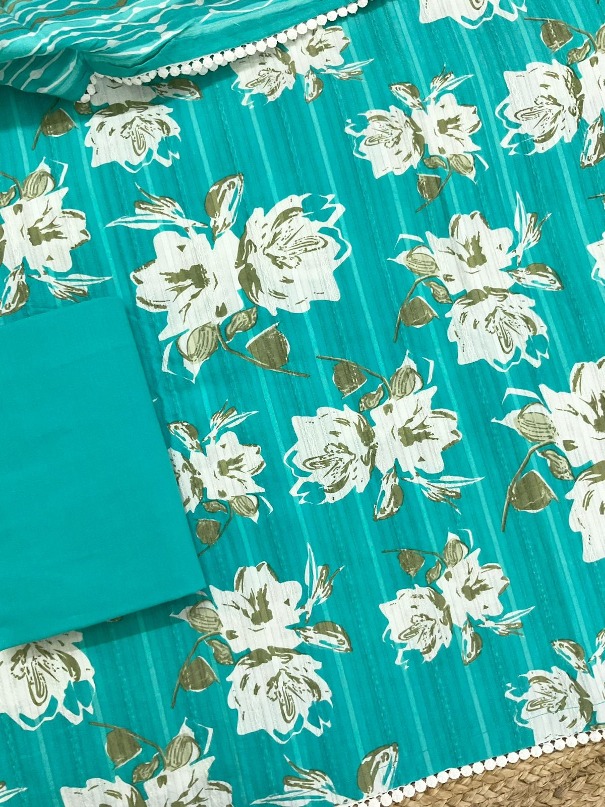 Pure Cotton Printed Self Weaved Suit - Blue