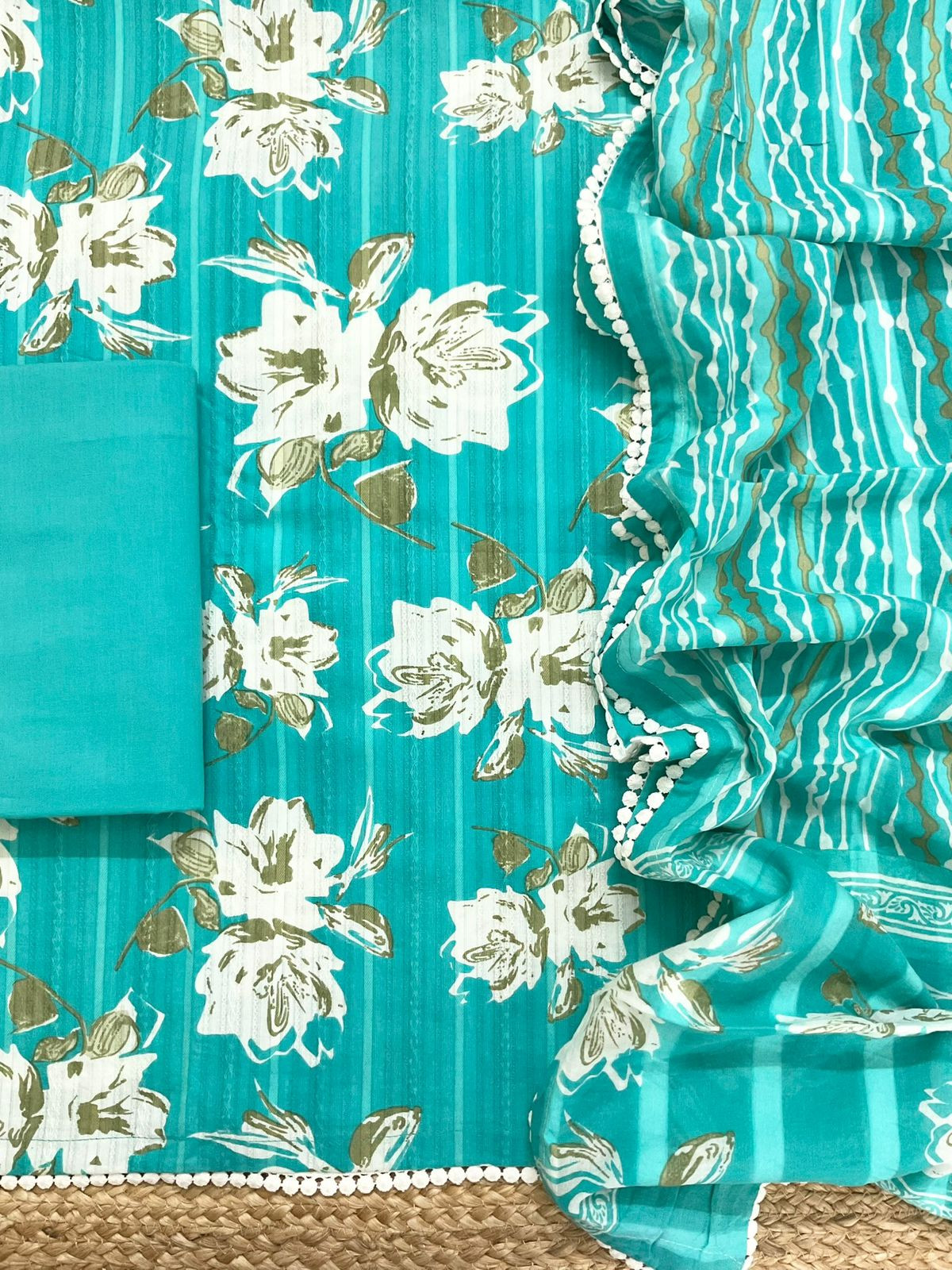 Pure Cotton Printed Self Weaved Suit - Blue