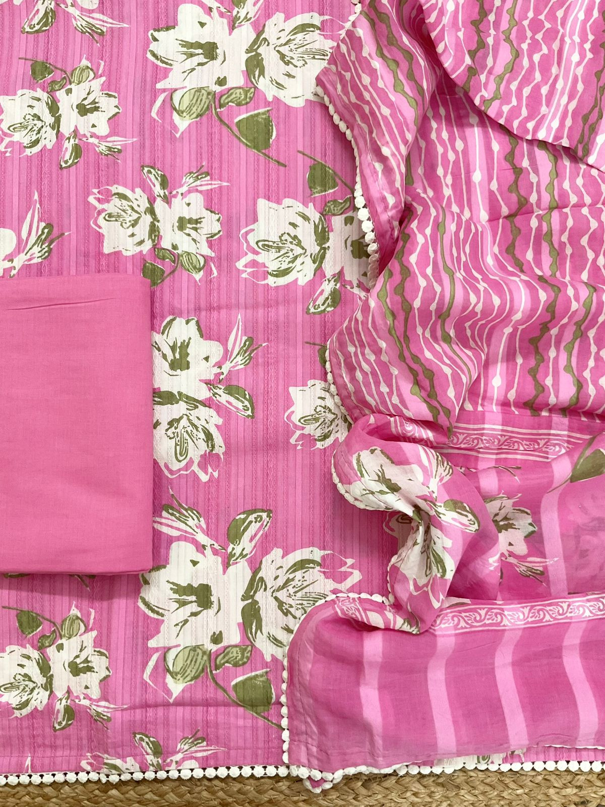 Pure Cotton Printed Self Weaved Suit - Pink