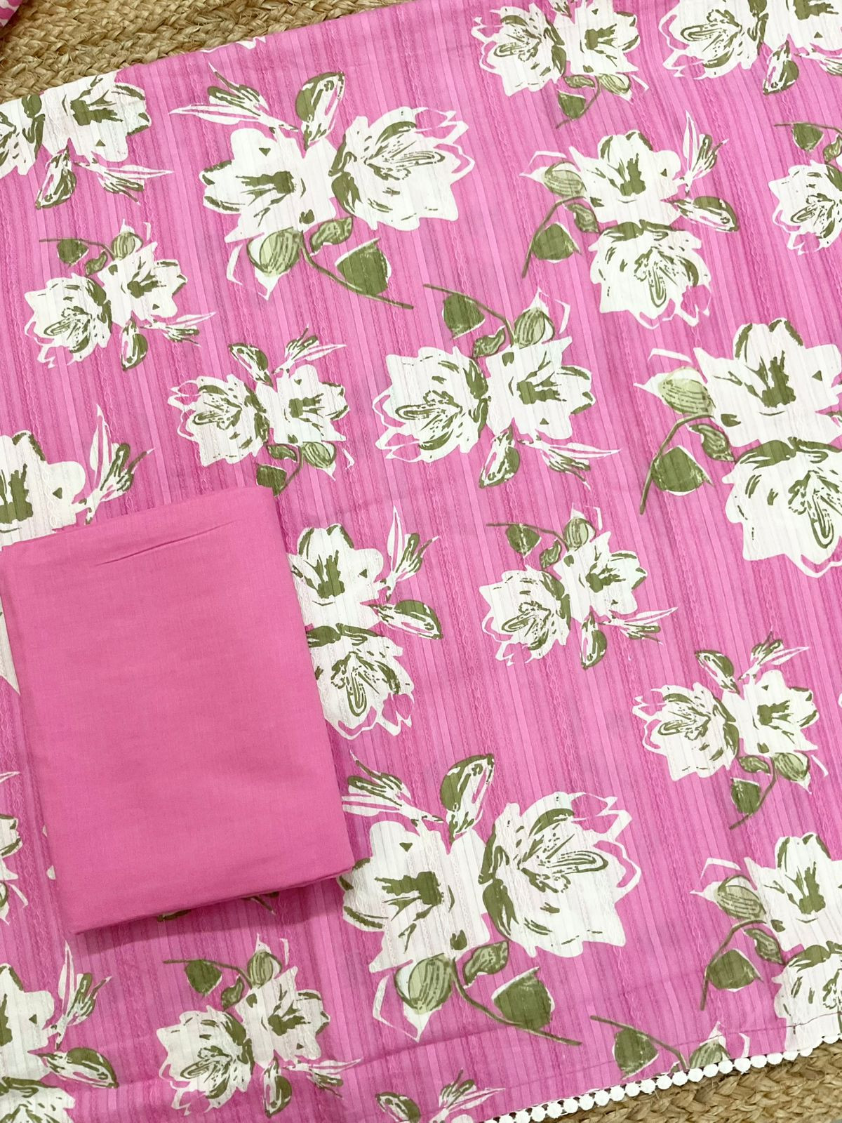 Pure Cotton Printed Self Weaved Suit - Pink