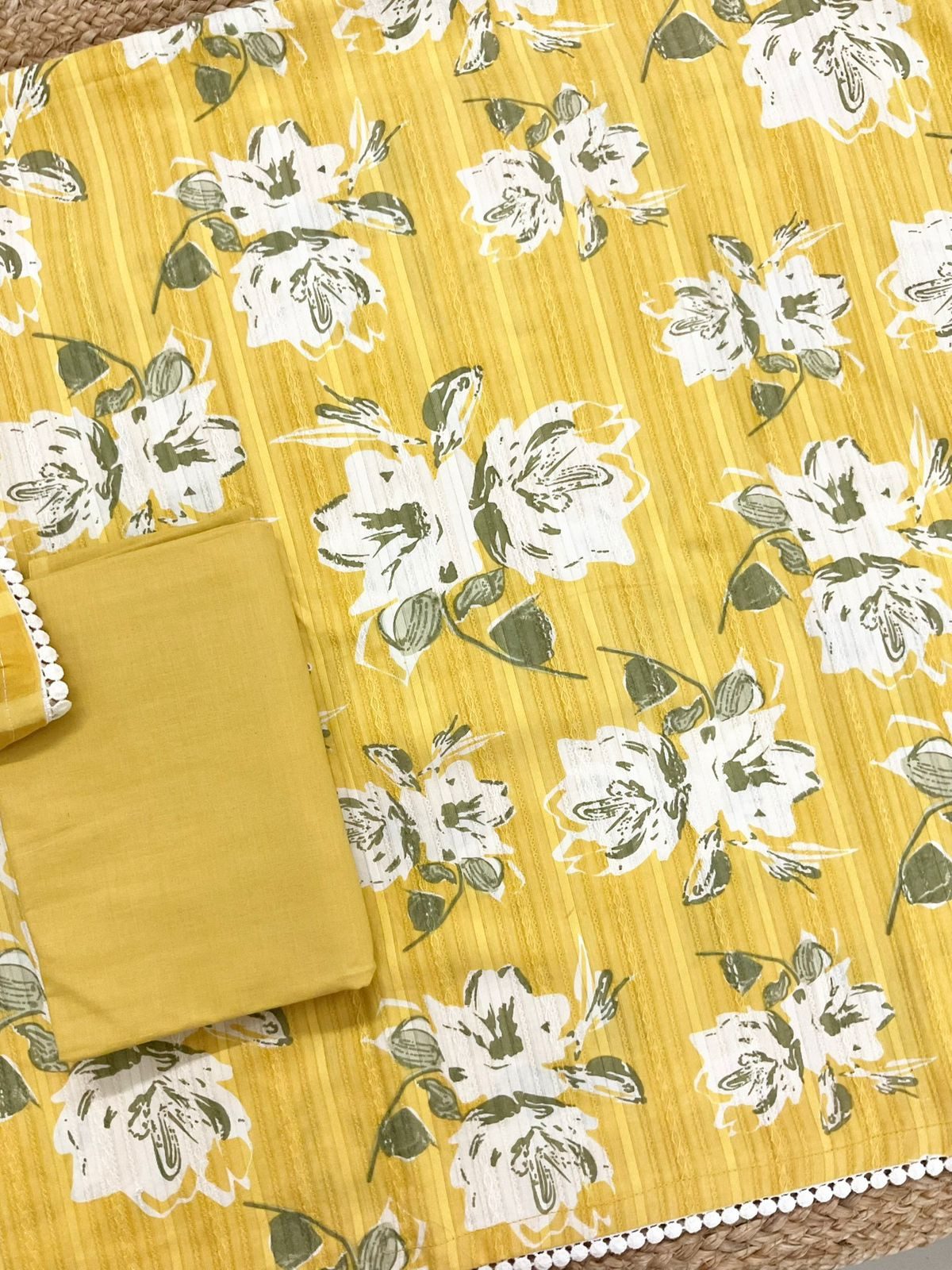 Pure Cotton Printed Self Weaved Suit - Yellow