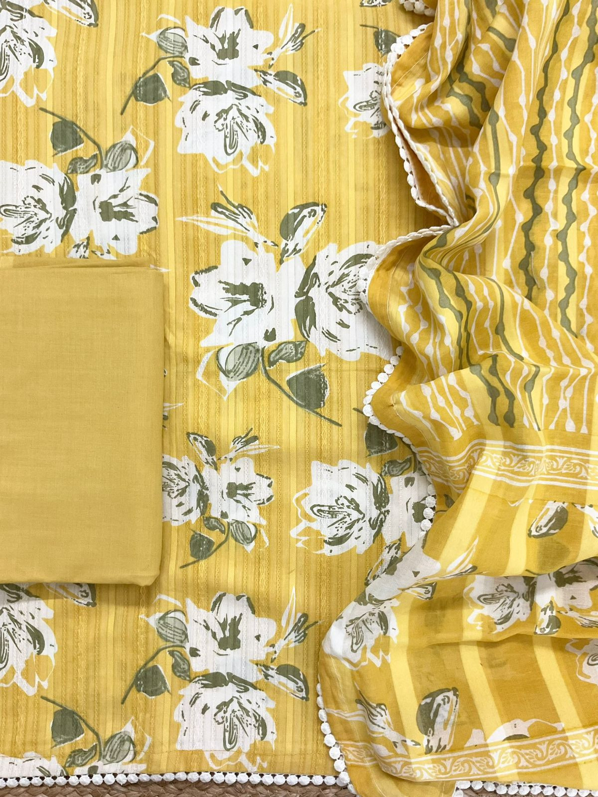 Pure Cotton Printed Self Weaved Suit - Yellow