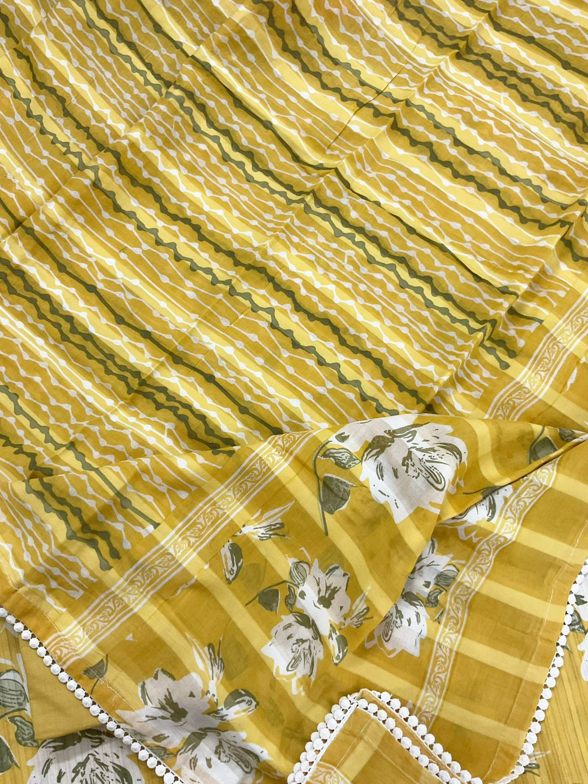 Pure Cotton Printed Self Weaved Suit - Yellow
