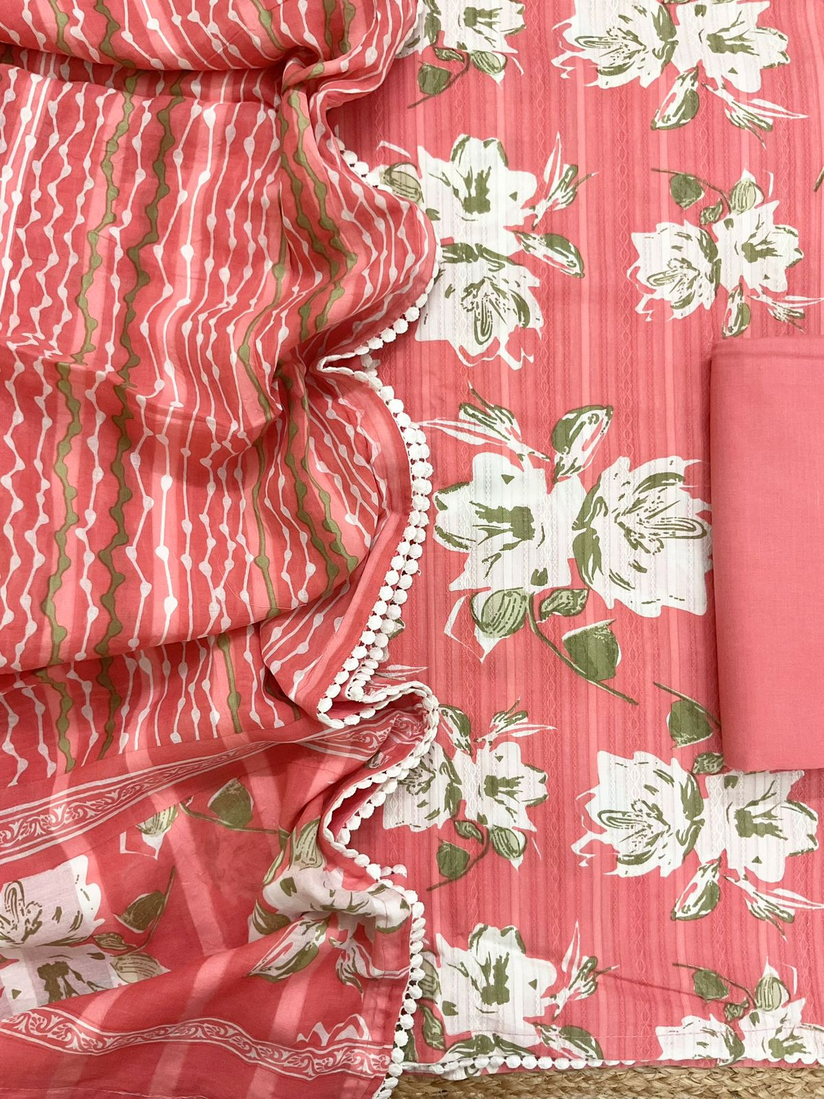 Pure Cotton Printed Self Weaved Suit - Peach