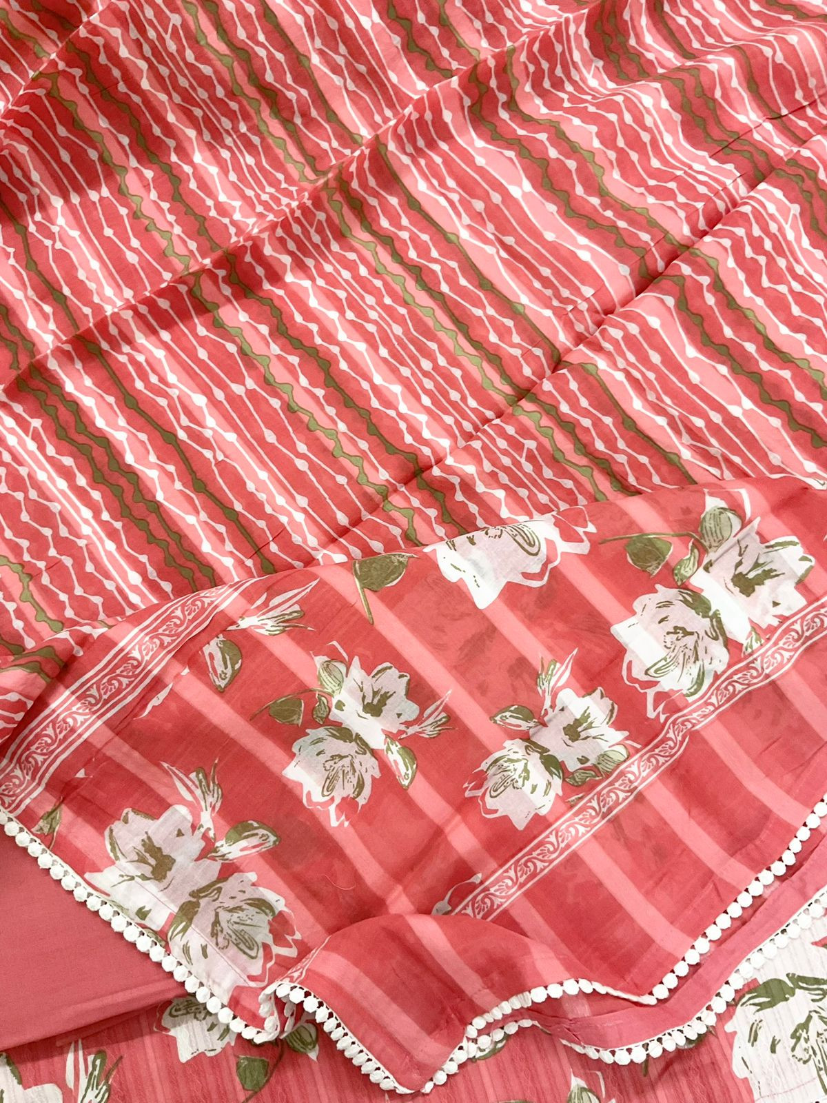 Pure Cotton Printed Self Weaved Suit - Peach