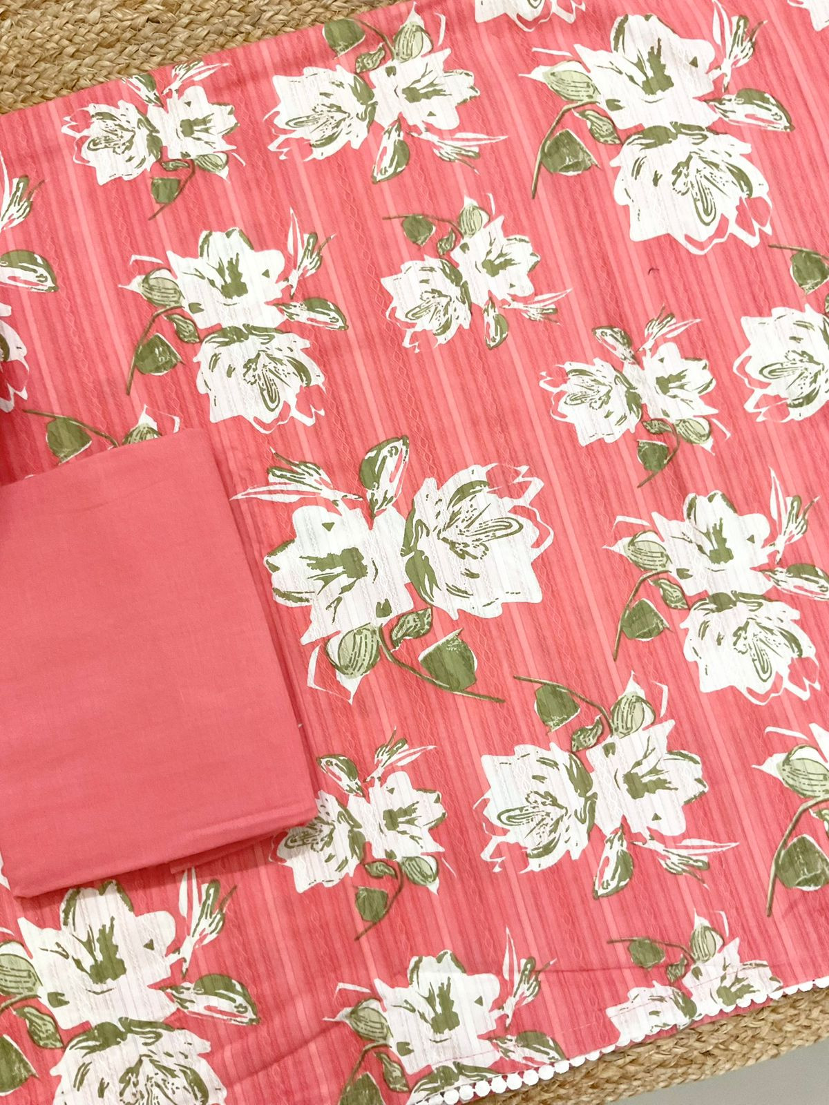 Pure Cotton Printed Self Weaved Suit - Peach