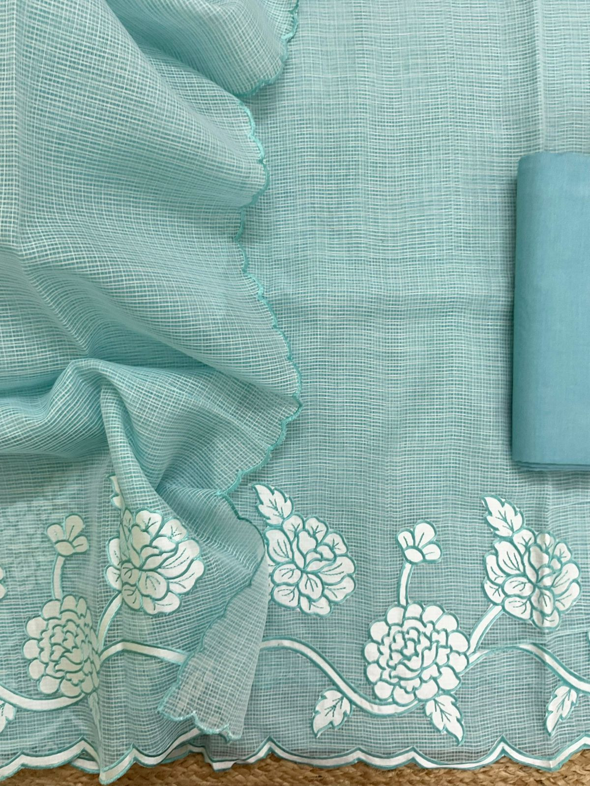 Soft Kota Organza Embroidered Suit - Blue