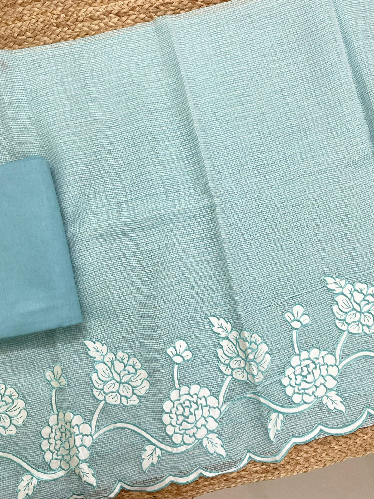 Soft Kota Organza Embroidered Suit - Blue