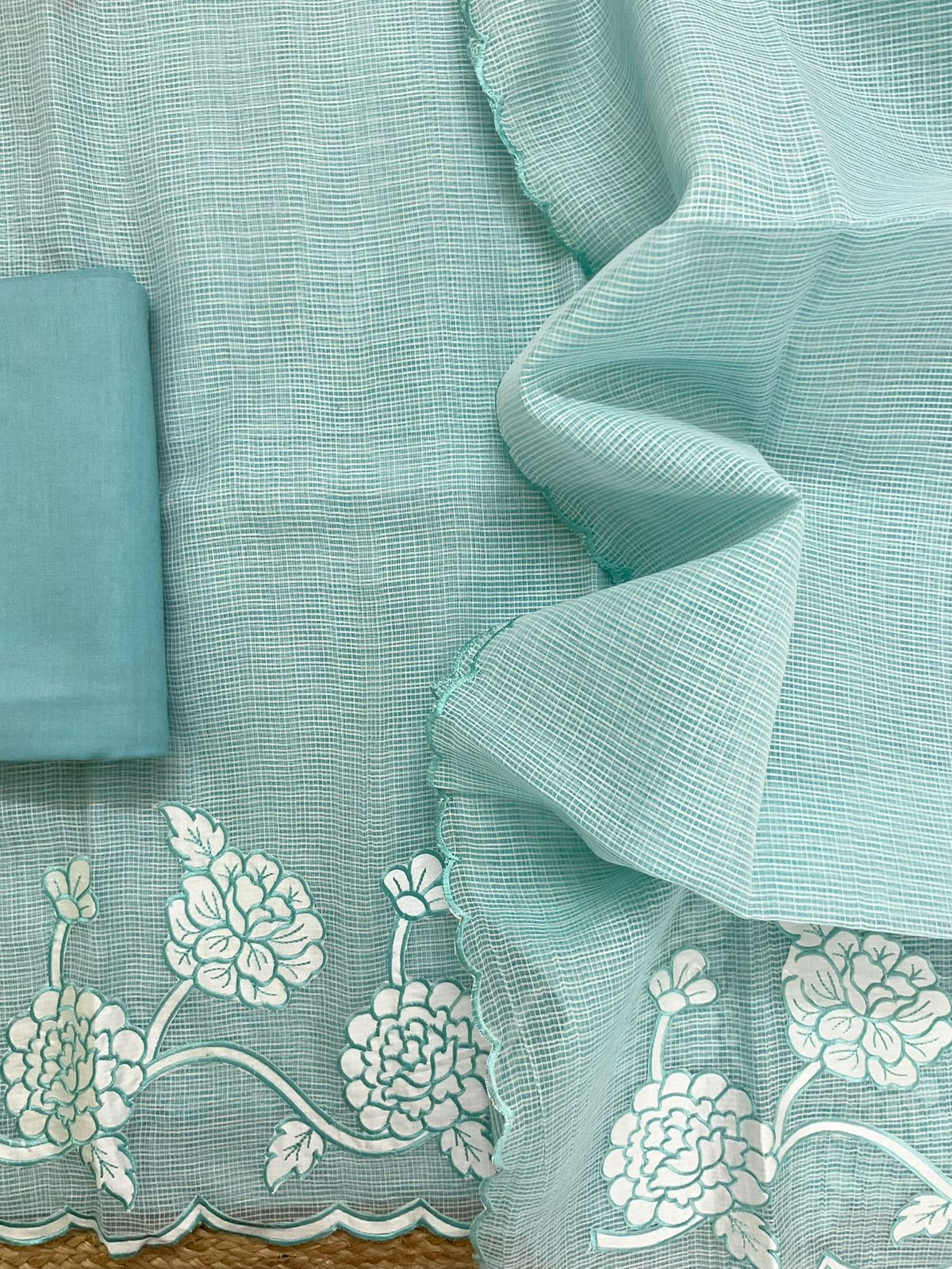 Soft Kota Organza Embroidered Suit - Blue