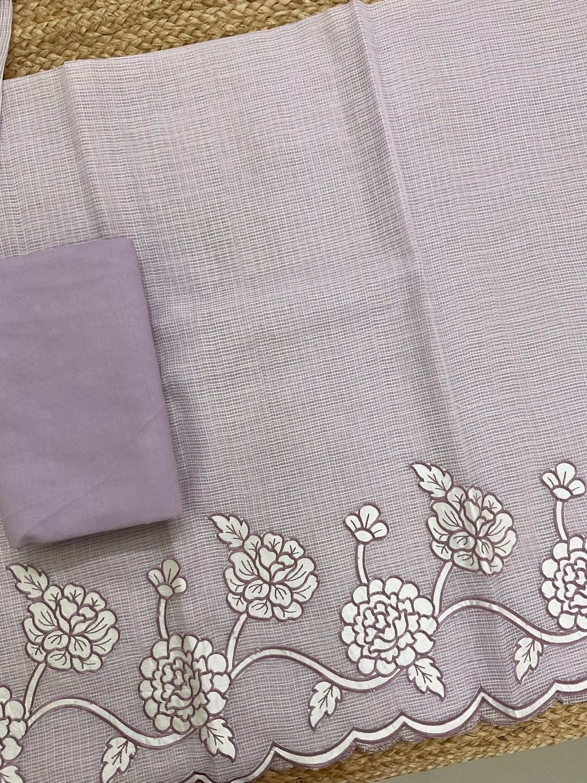 Soft Kota Organza Embroidered Suit - Lavender