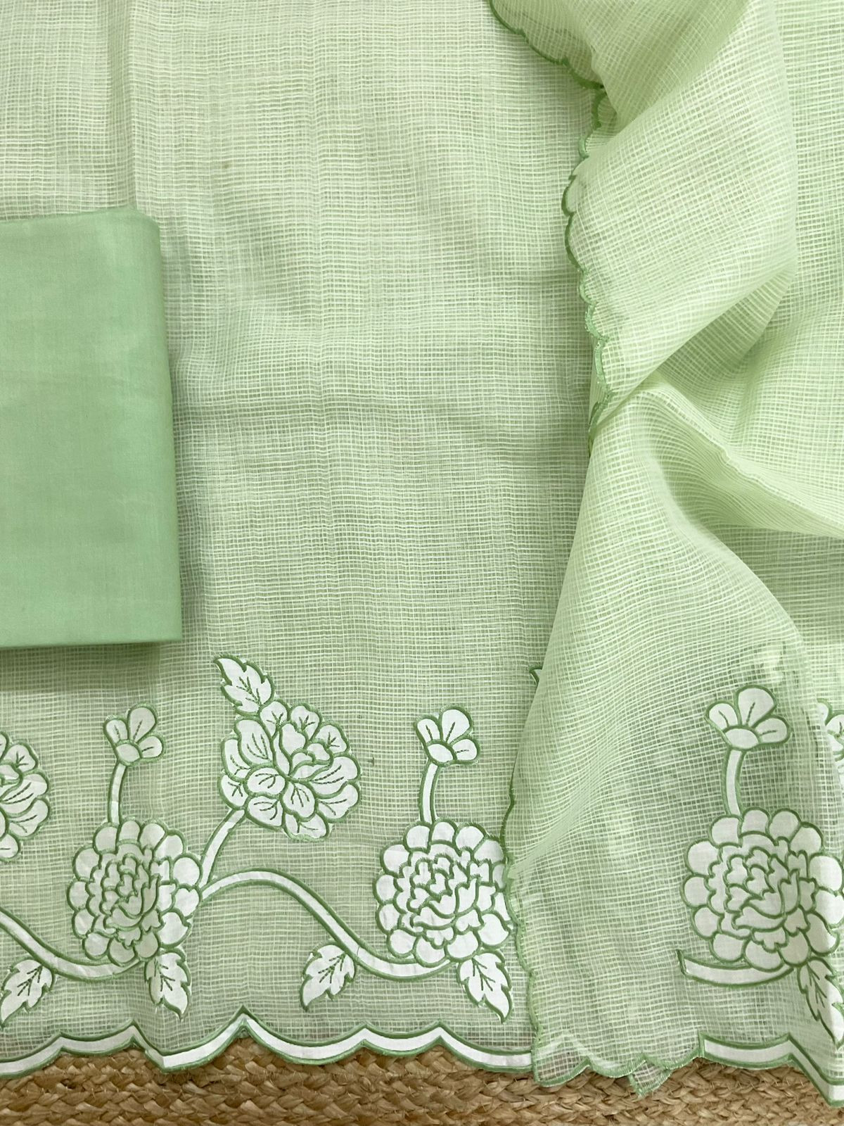 Soft Kota Organza Embroidered Suit - Green