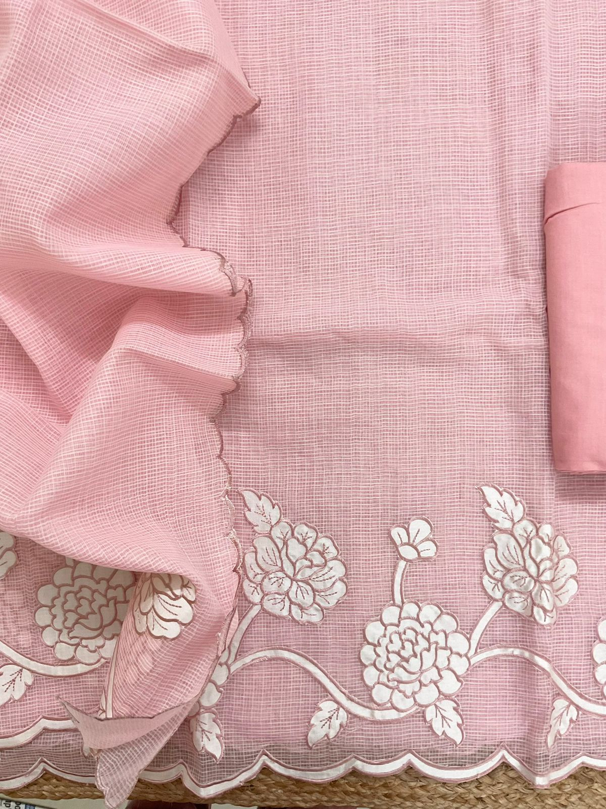 Soft Kota Organza Embroidered Suit - Pink