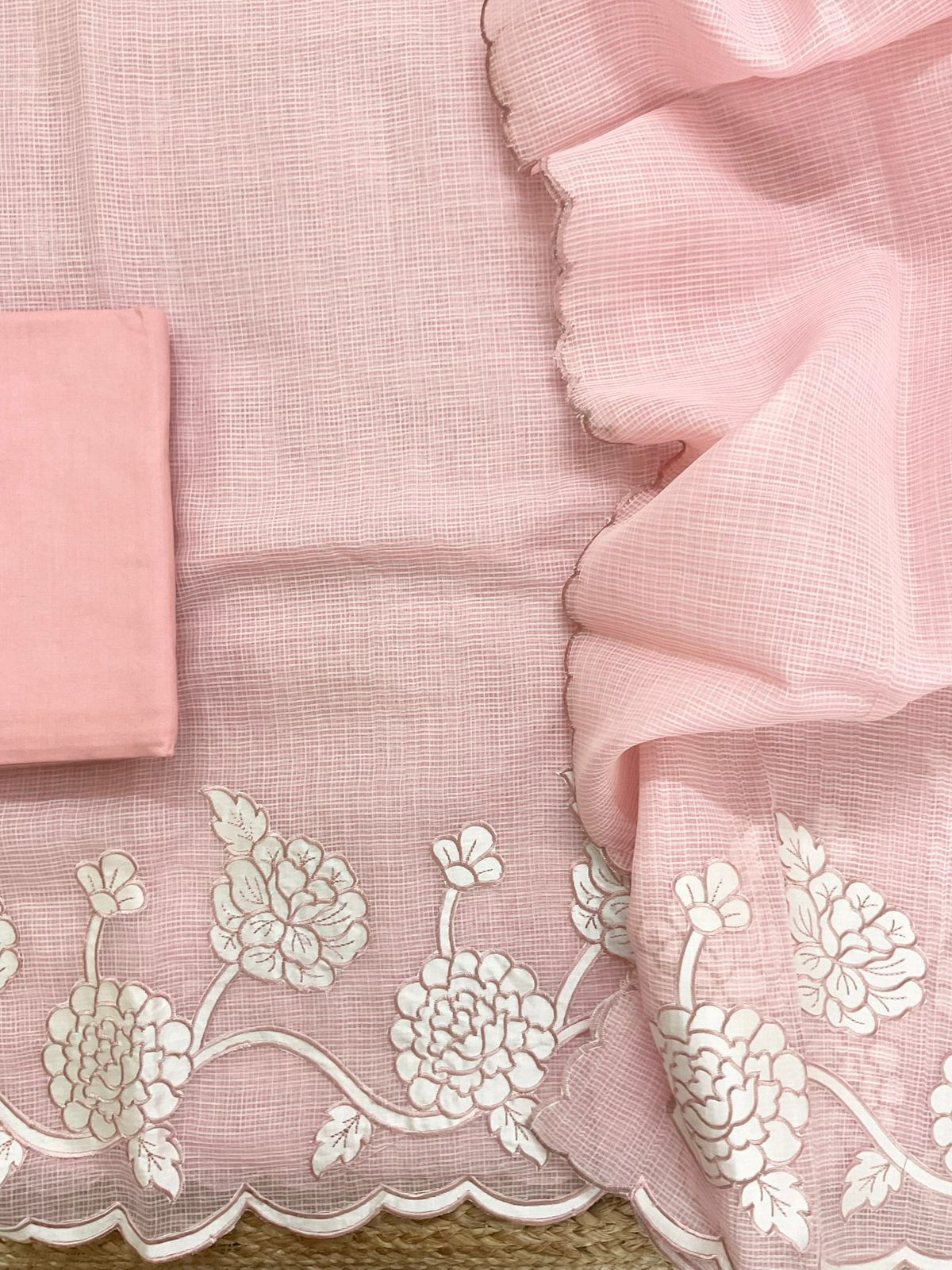 Soft Kota Organza Embroidered Suit - Pink