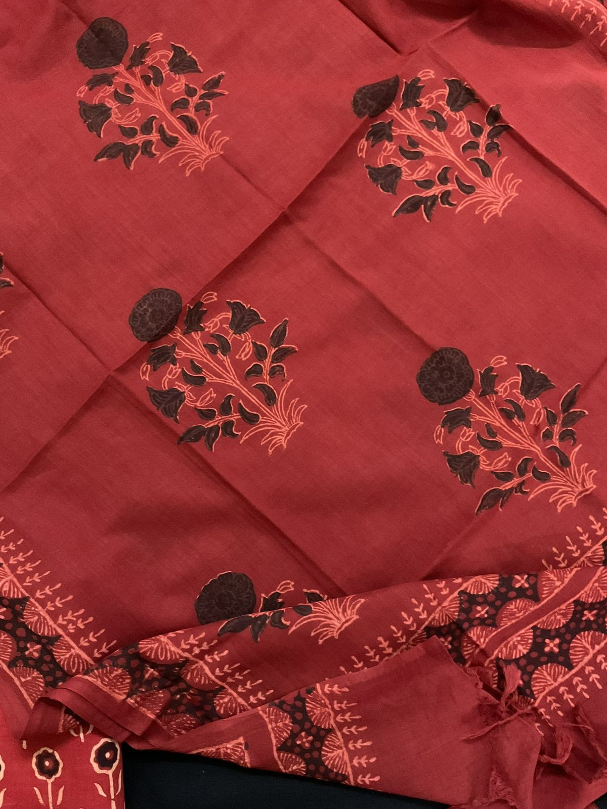 Pure Cotton Printed Embroidered Suit - Black