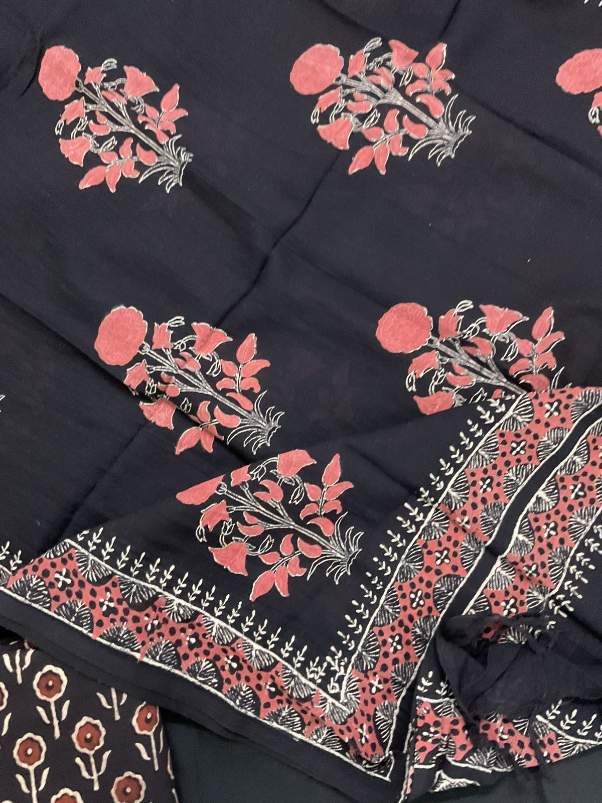 Pure Cotton Printed Embroidered Suit - Black