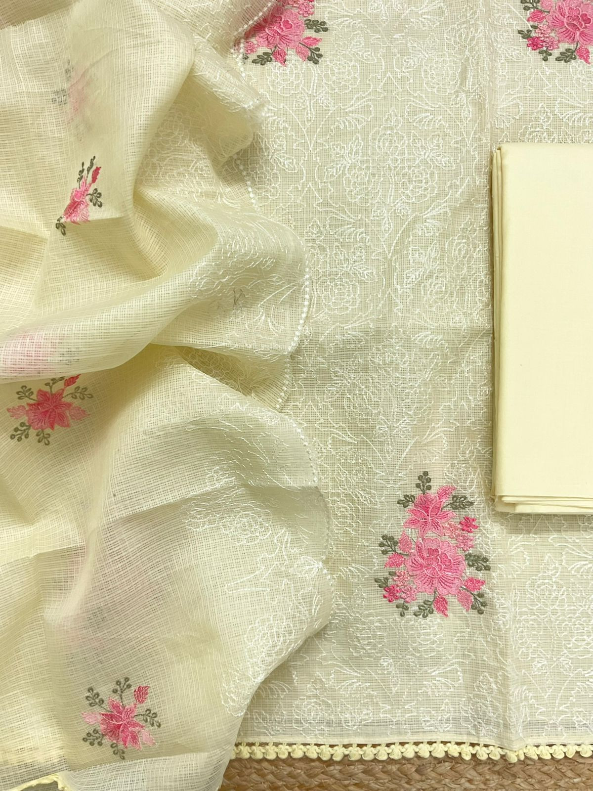 Soft Kota Silk Embroidered Suit - Yellow