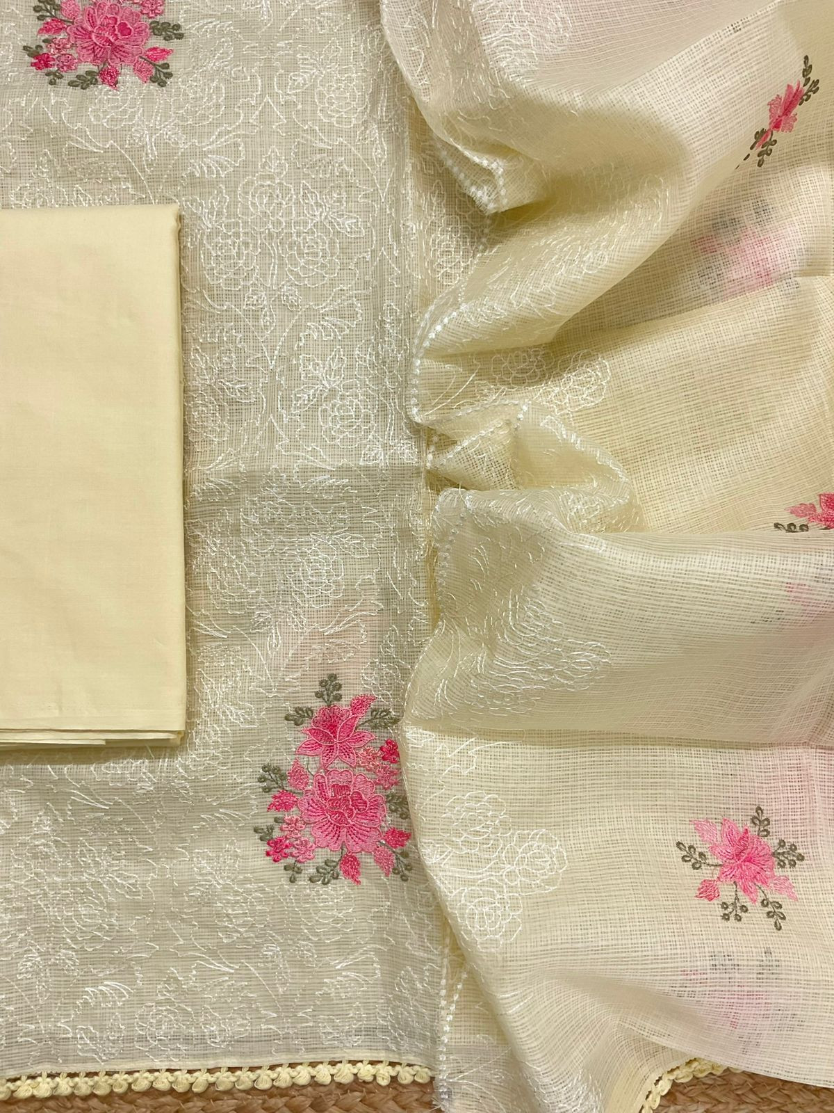 Soft Kota Silk Embroidered Suit - Yellow