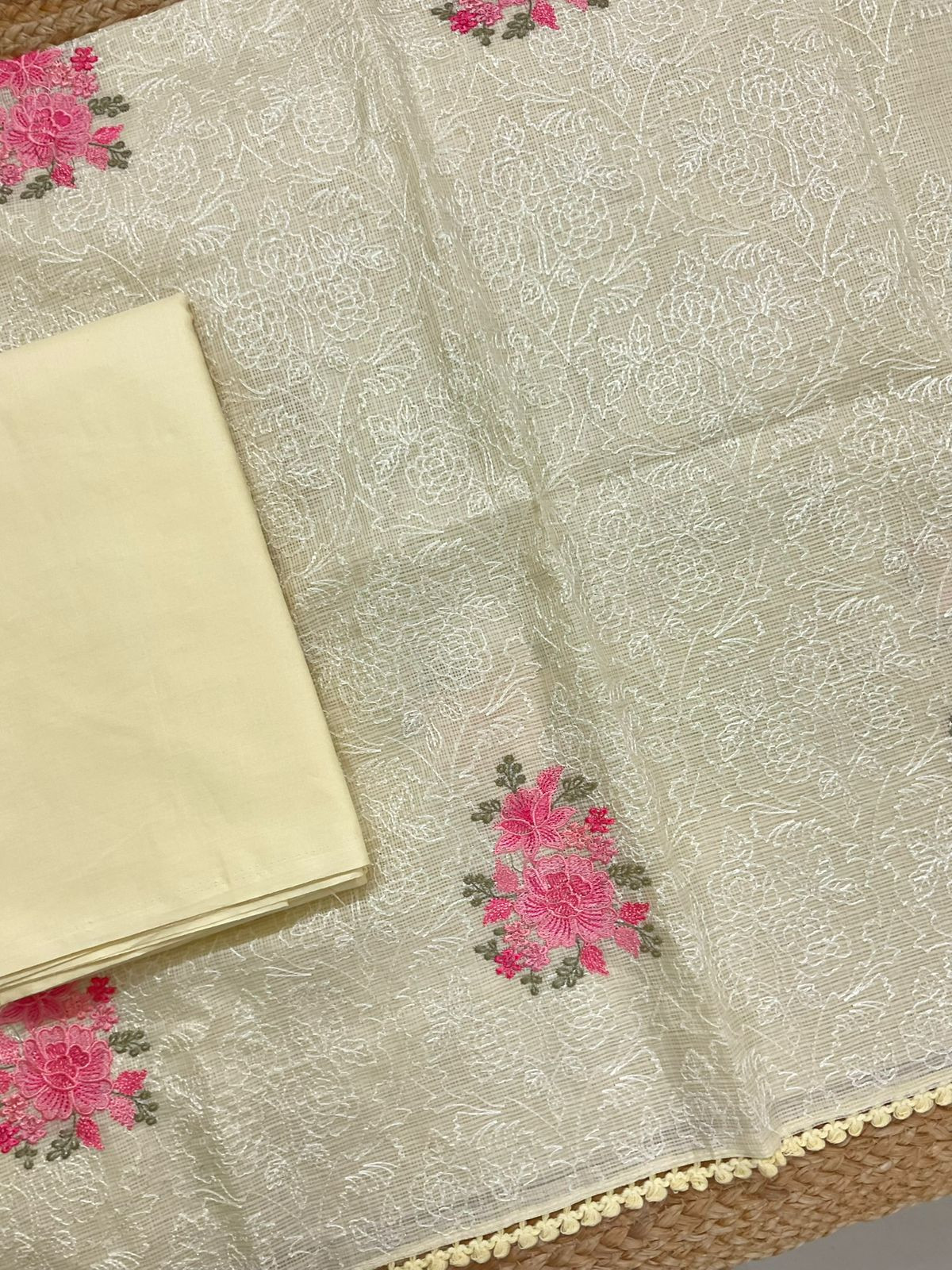 Soft Kota Silk Embroidered Suit - Yellow