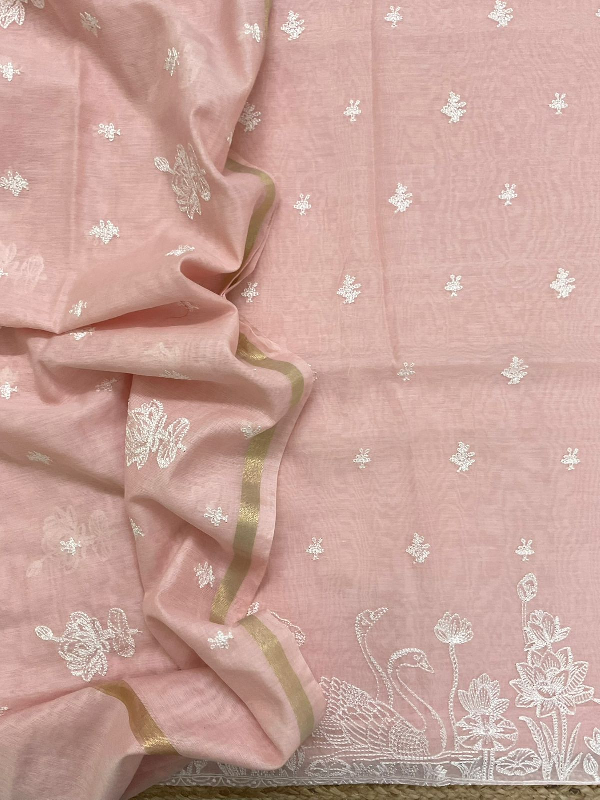 Soft Chanderi Embroidered Suit - Peach