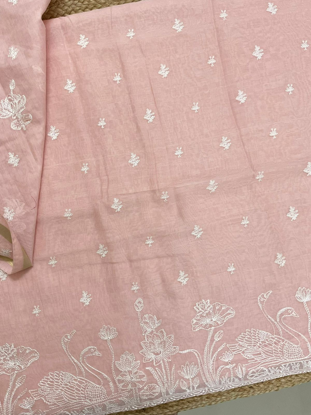 Soft Chanderi Embroidered Suit - Peach
