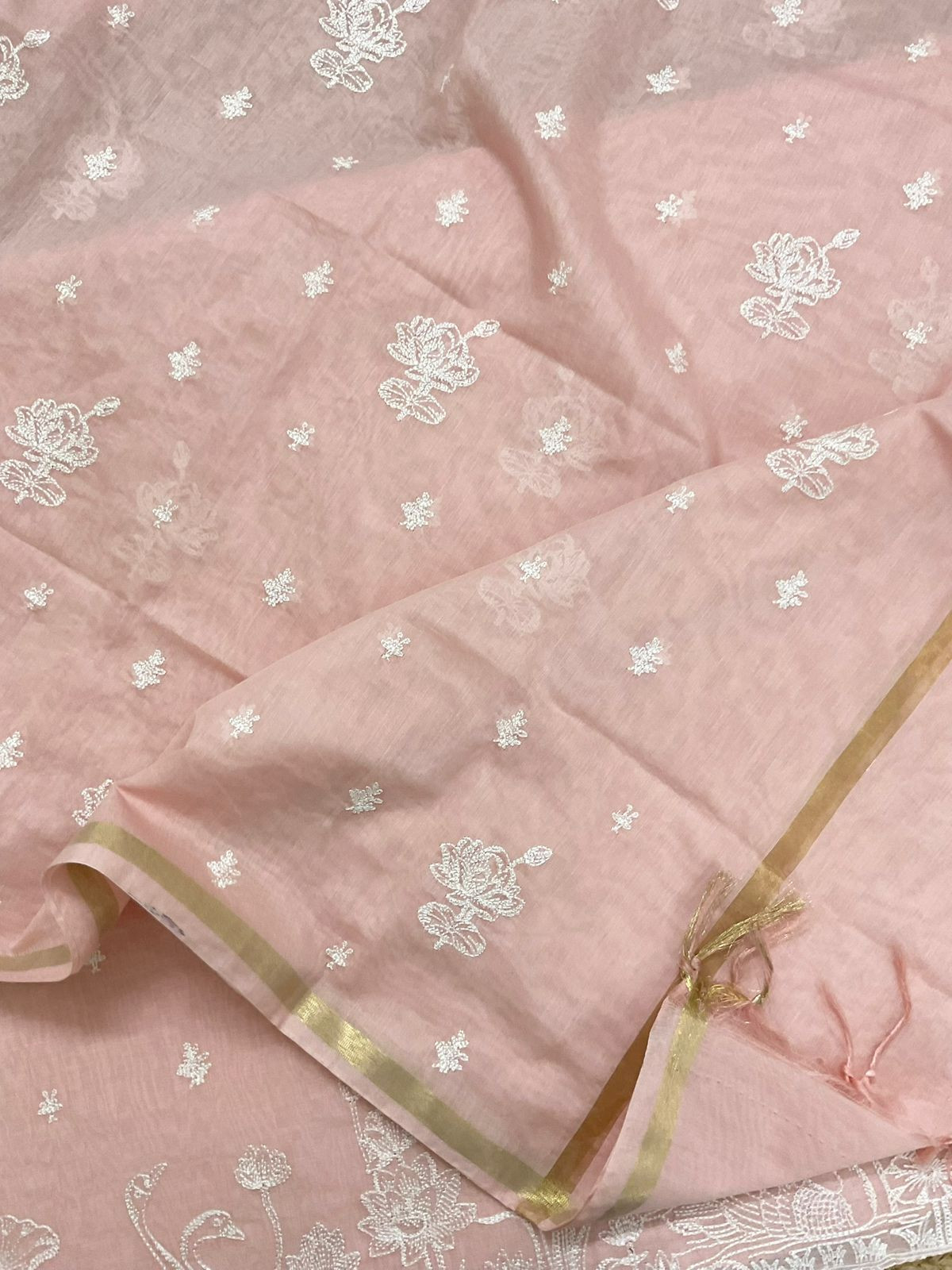 Soft Chanderi Embroidered Suit - Peach