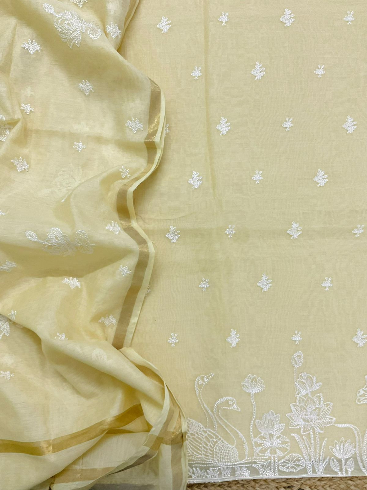 Soft Chanderi Embroidered Suit - Yellow