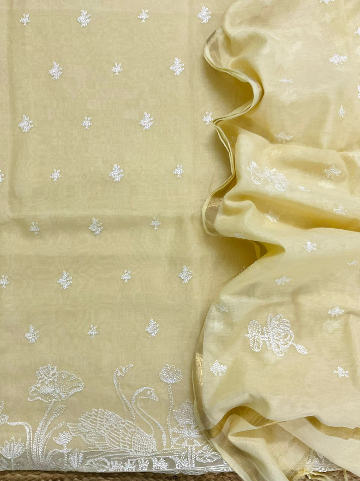 Soft Chanderi Embroidered Suit - Yellow