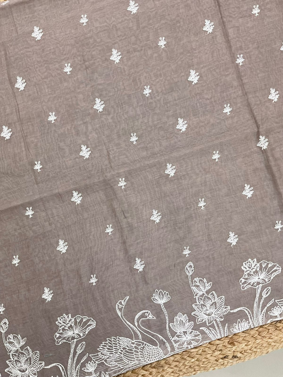 Soft Chanderi Embroidered Suit - Brown