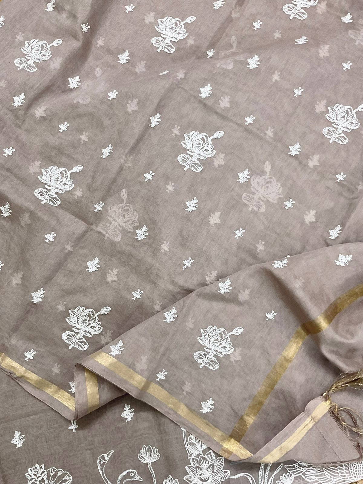 Soft Chanderi Embroidered Suit - Brown