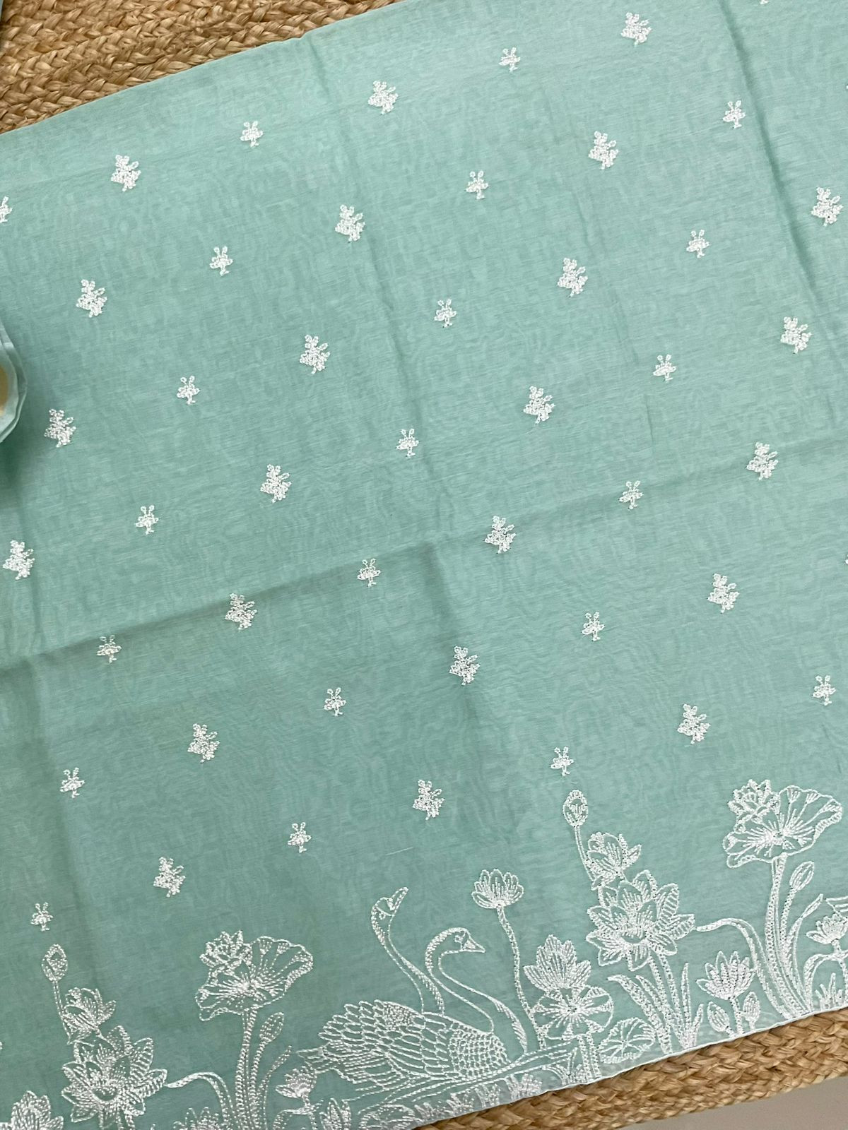 Soft Chanderi Embroidered Suit - Sea Green