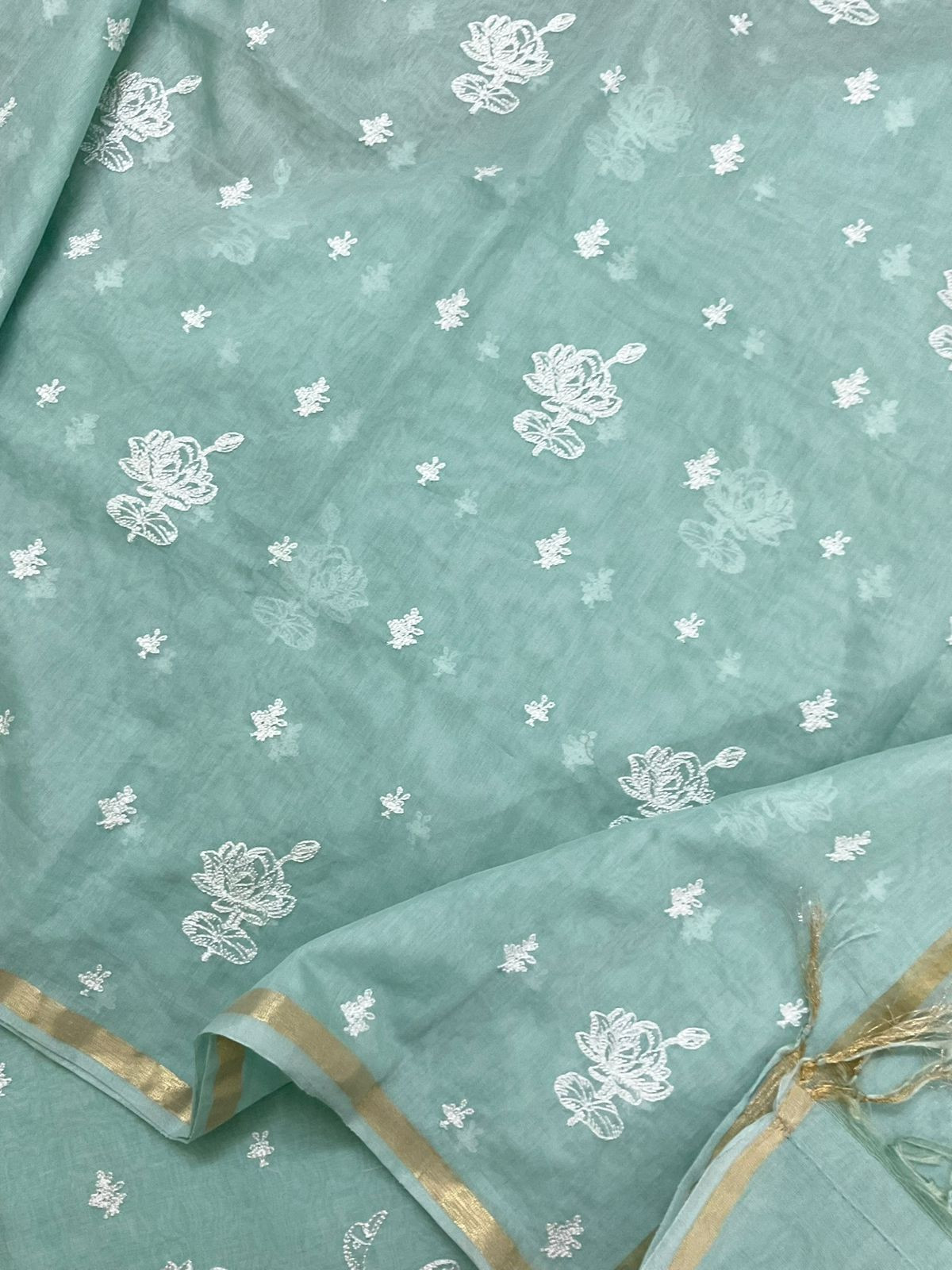 Soft Chanderi Embroidered Suit - Sea Green